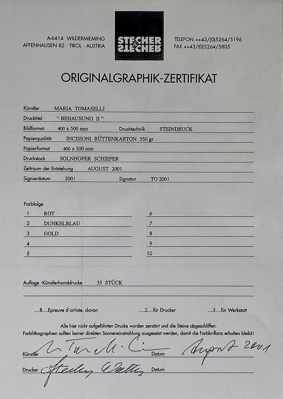 Maria Tomaselli - „Behausung II“ - Lithografie