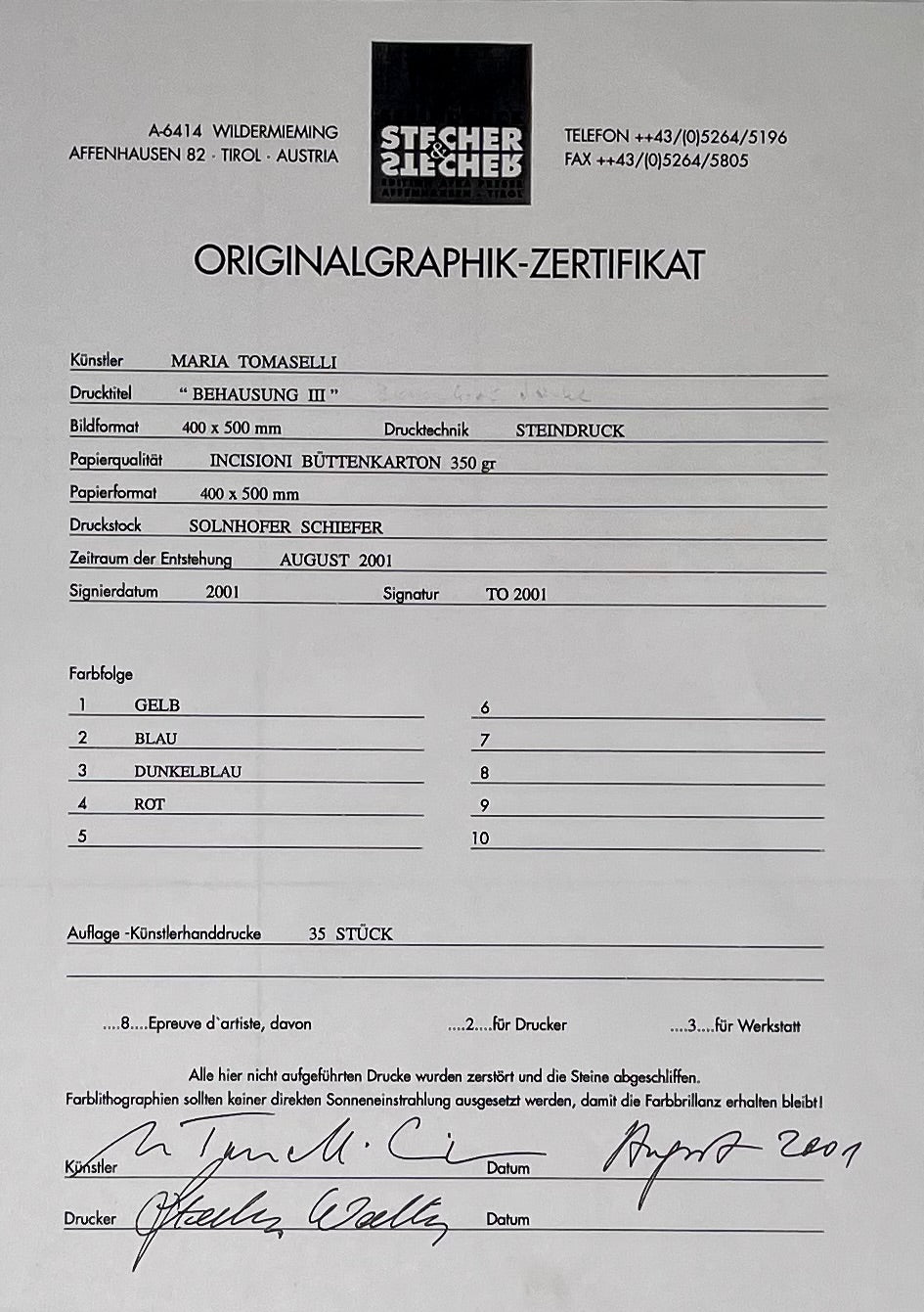 Maria Tomaselli - „Behausung III“ - Lithografie