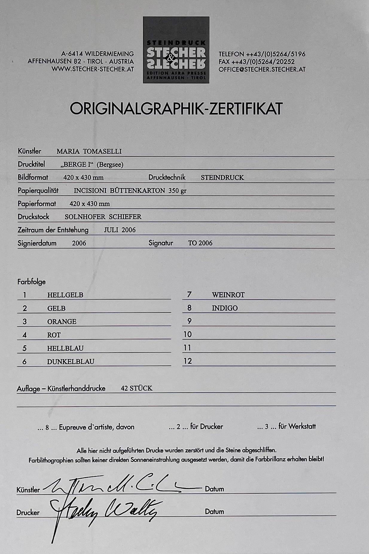 Maria Tomaselli - „Berge I - Bergsee“ - Lithografie