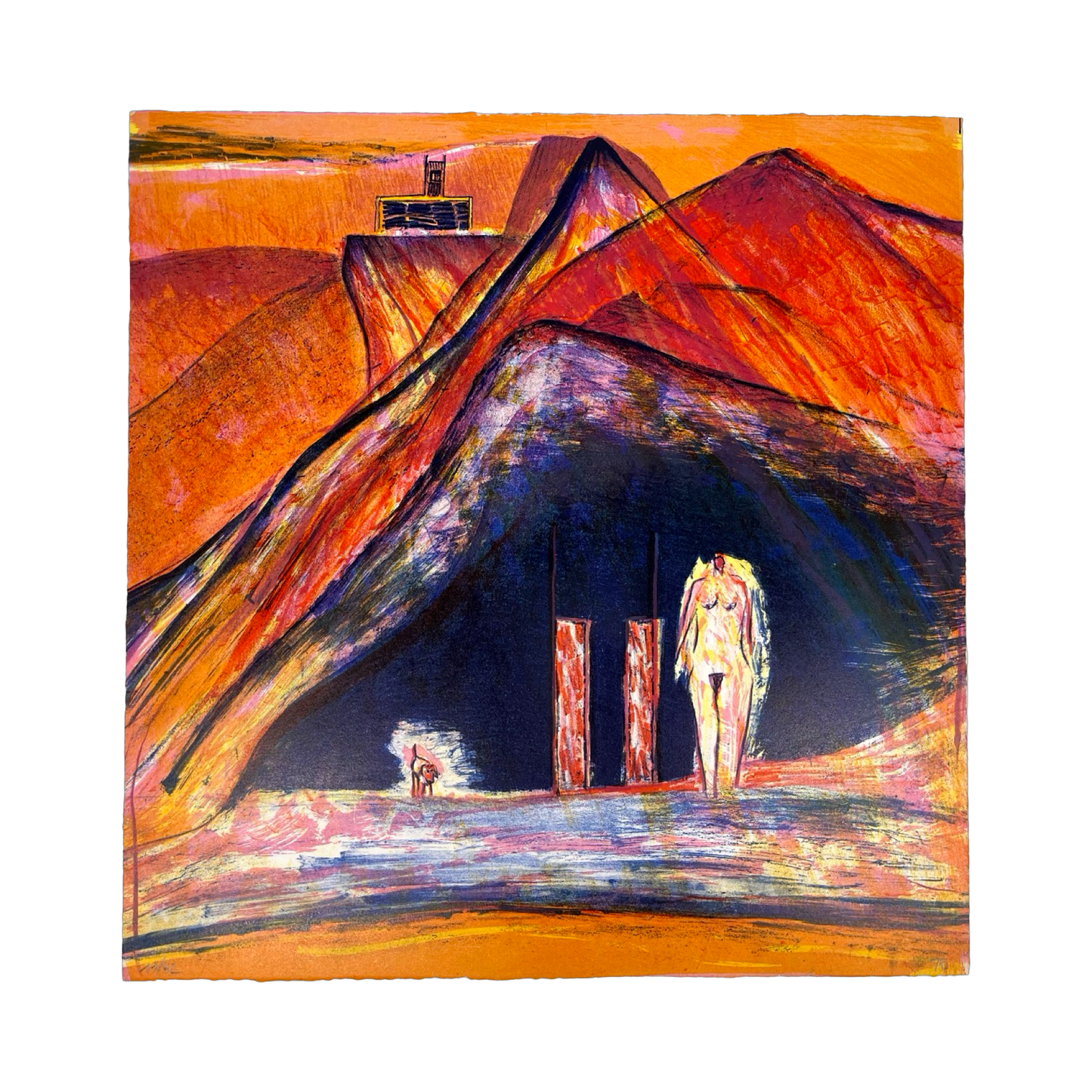 Maria Tomaselli - „Berge IV - Frau mit Stühlen“ - Lithografie