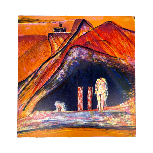 Maria Tomaselli - „Berge IV - Frau mit Stühlen“ - Lithografie